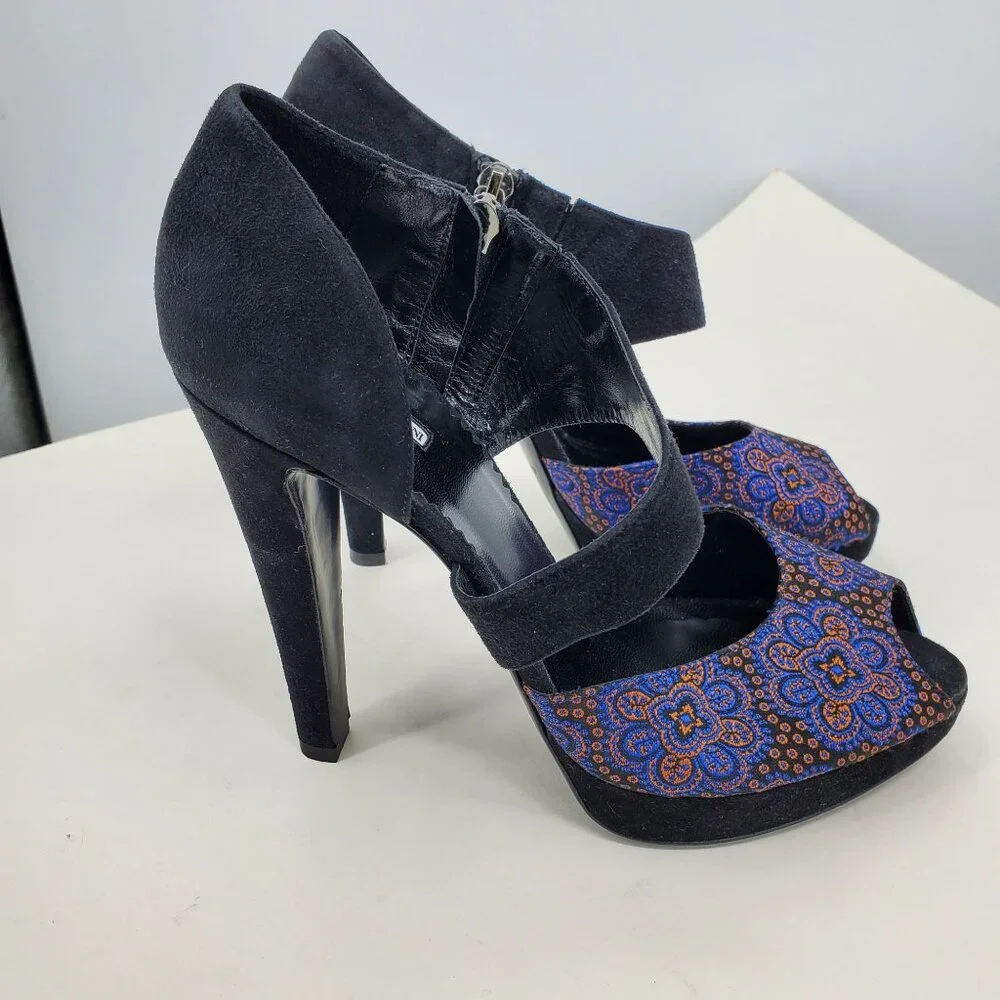 Emporio Armani Platform Suede Heels‎ 40 Black Blue Orange Whimsigoth Fairy Artsy